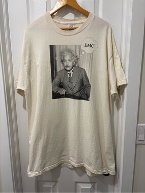 Vintage Einstein T-shirt Cream Men’s XL tall double sided 90s